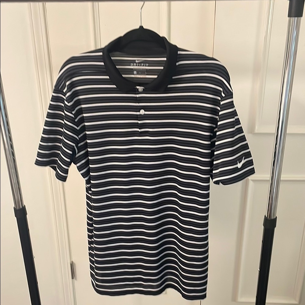 Nike Black and White Polo Shirt Classic Stripes